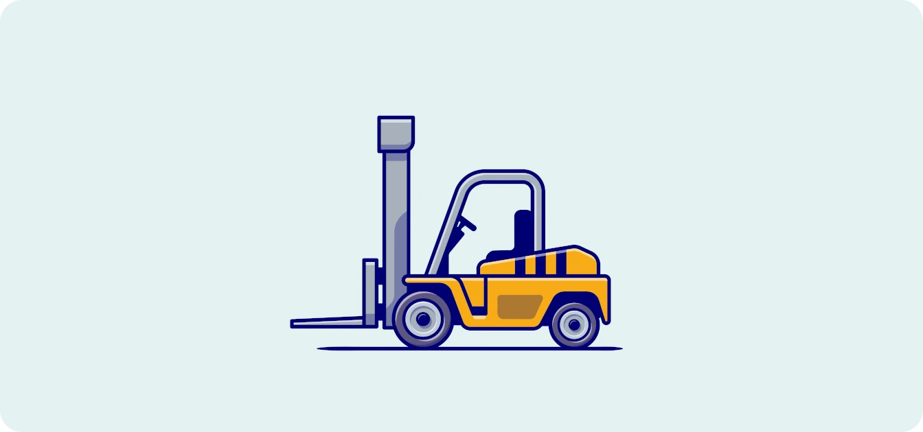 Flat illustration of a yellow forklift on a pale mint background