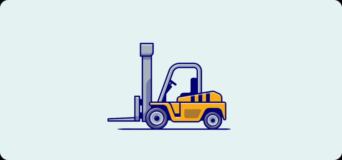 Flat illustration of a yellow forklift on a pale mint background