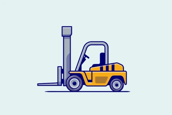 Flat vector illustration of a yellow forklift seen from the side